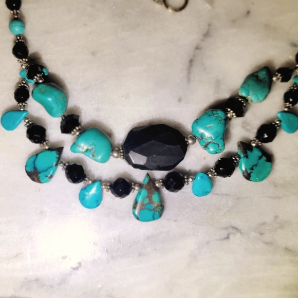 Turquoise Onyx Sterling 925 Necklace 21.25" - Picture 3 of 6